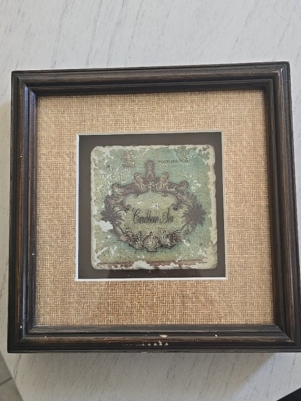 Vintage Sally Ray Cairns Publishing Framed Shadowbox Art Tile - Caribbean Sea